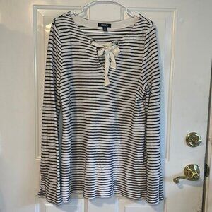 Chaps Womens Long Sleeve‎ Black White Striped Blouse Large